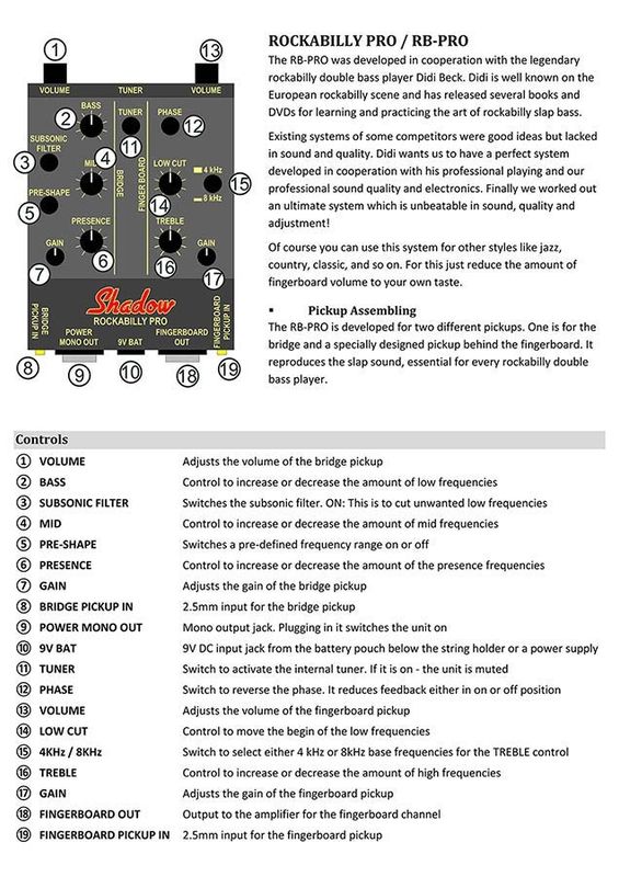 Shadow Rockabilly Pro Dual Pickup & Preamp System for Upright Bass